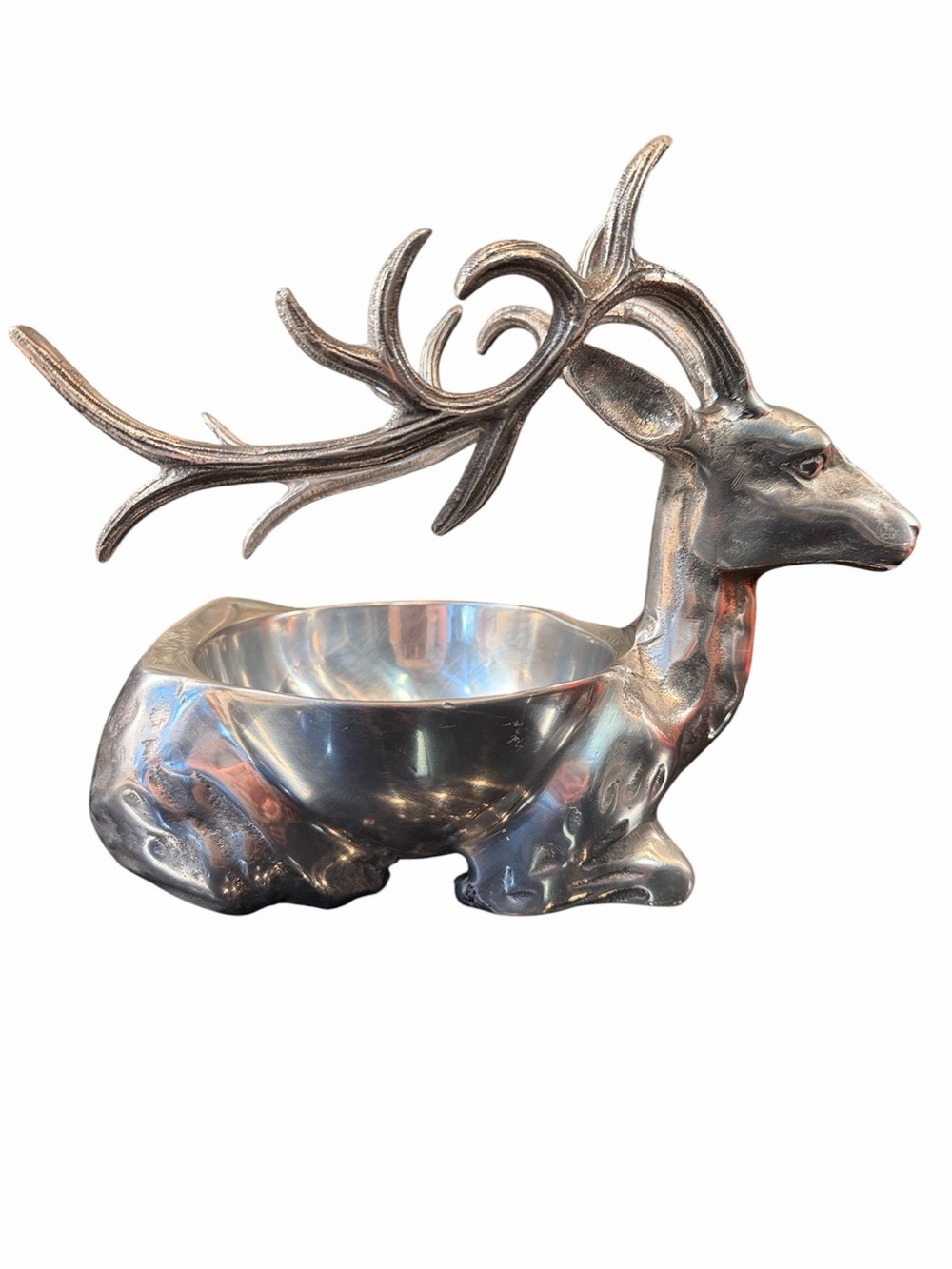 Silver Buck Reindeer Decorative Serving Bowl Snack Tray Deer Man Cave Decor
